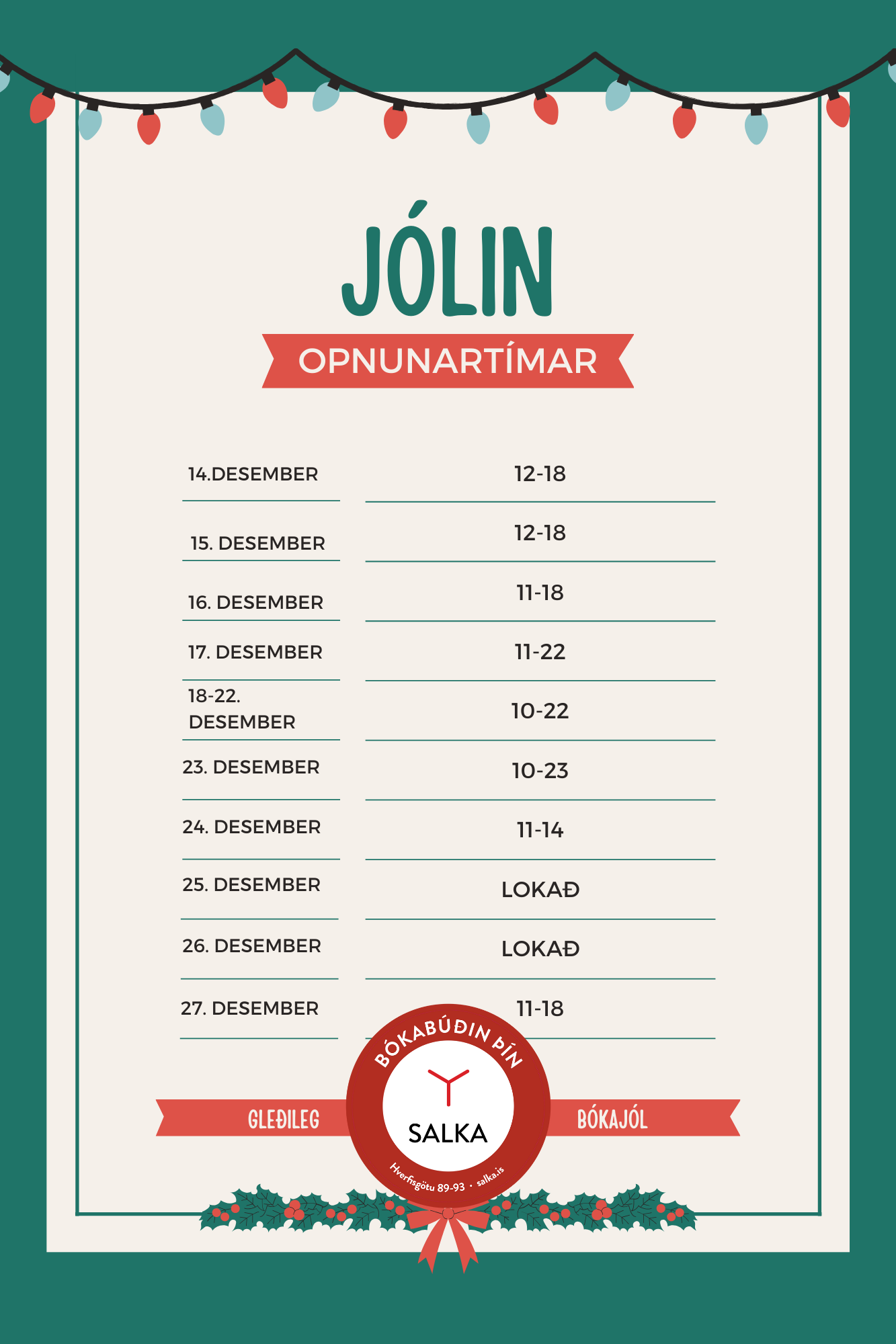 Opnunartími um jólin