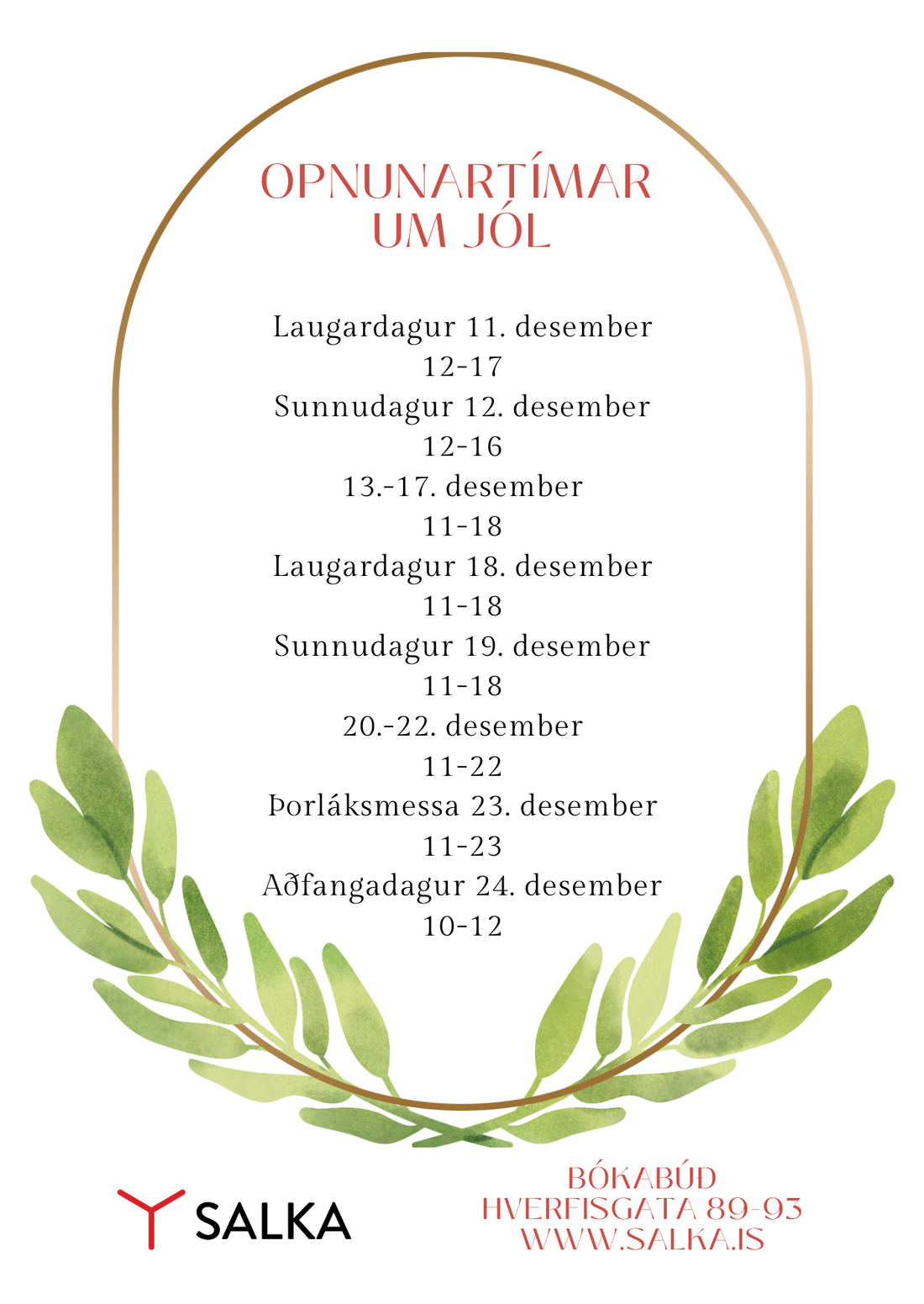 Opnunartímar fyrir jól