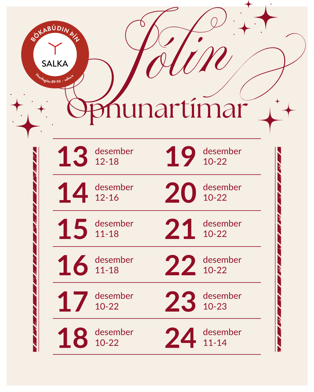 Opnunartímar um jól