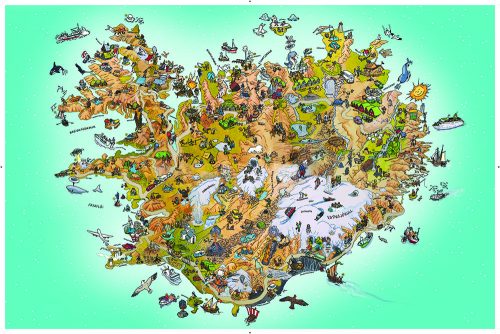 Illustrated Map of Iceland in cylinder